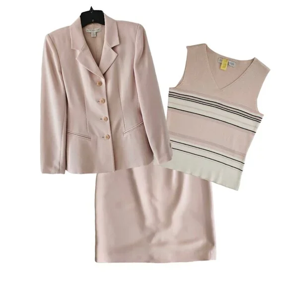 Petite Sophisticate Striped Sweater Set | EUC | XSP | Pink Cream Navy - Picture 11 of 16